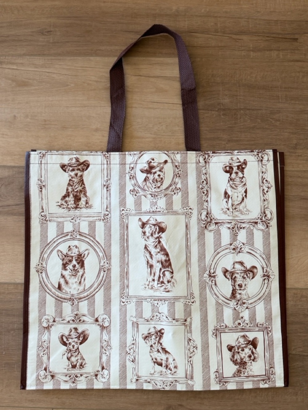 Western dog print reusable tote bag